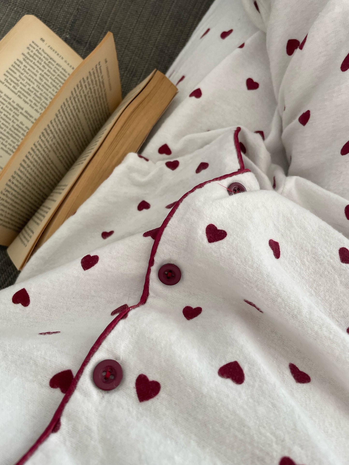 Flannel cotton white heart pj set
