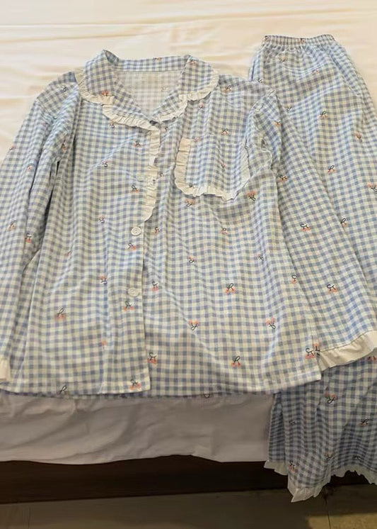 Blue plaid cherry print PJ set