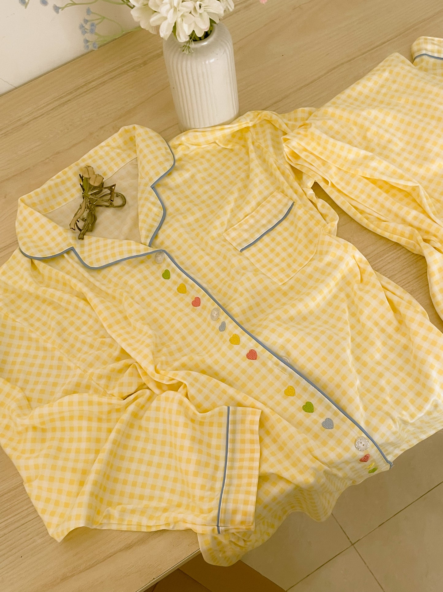 Sunshine embroidery hearts pj set
