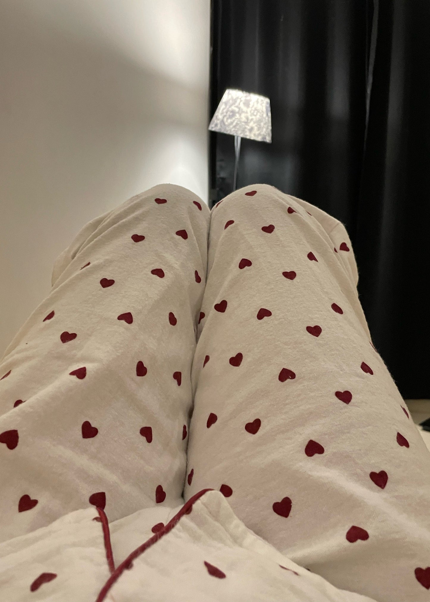 Flannel cotton white heart pj set