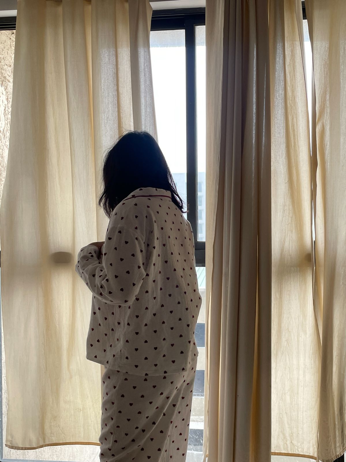 Flannel cotton white heart pj set